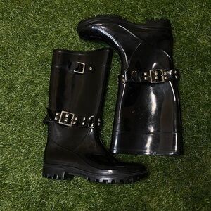 Black Buckle Rain Boots